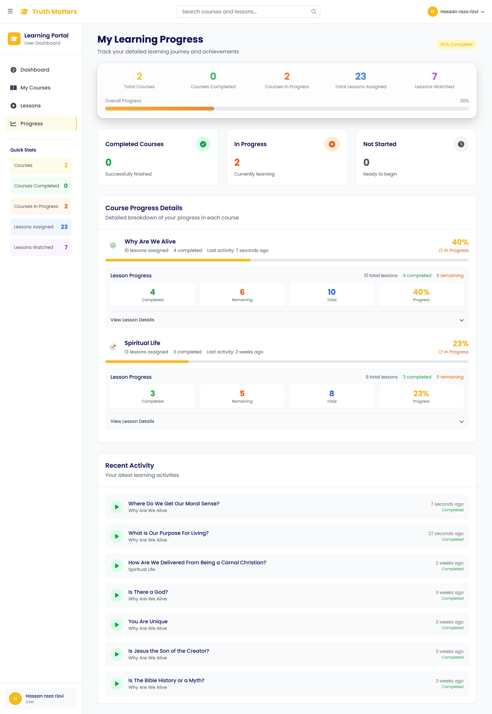 TruthMatters progress tracking